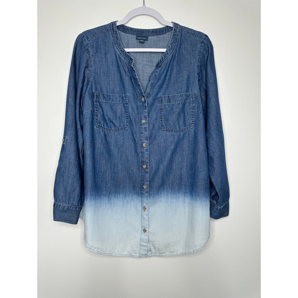 J Jill Denim Ombre Blue Button Down Shirt Small Long Sleeve Chambray Top